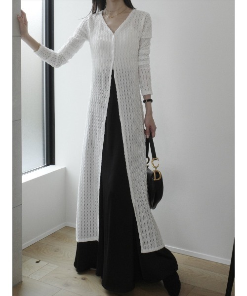 【セール】チェックレーススリットドレス/ホワイト（ワンピース）｜amel（エイメル）