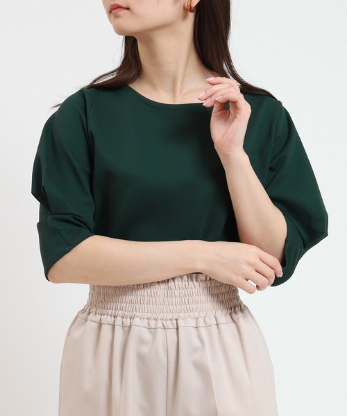 TRUDEA（トルディア）の「デザインスリーブ シルケットポンチプルオーバー（Tシャツ/カットソー・レディース・グリーン/ブラック/ホワイト・MEDIUM）」の3枚目の写真