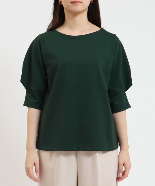 TRUDEA（トルディア）の「デザインスリーブ シルケットポンチプルオーバー（Tシャツ/カットソー・レディース・グリーン/ブラック/ホワイト・MEDIUM）」の16枚目の写真