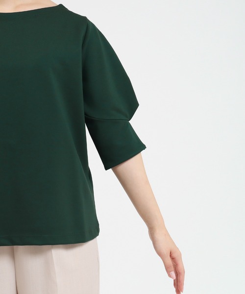 TRUDEA（トルディア）の「デザインスリーブ シルケットポンチプルオーバー（Tシャツ/カットソー・レディース・グリーン/ブラック/ホワイト・MEDIUM）」の11枚目の写真