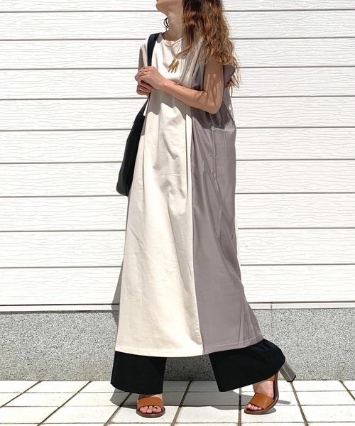 Q(キュー)の「フハクコンビワンピ(ワンピース・レディース・ブラック/ベージュ・MEDIUM)」の1枚目の写真