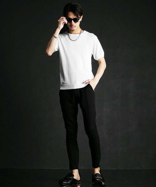 SOMEDIFF（サムディフ）の「【SOMEDIFF】天竺編み半袖無地サマーニット メンズ（ニット/セーター・メンズ・ホワイト/ブラック・M/L/XL）」の11枚目の写真