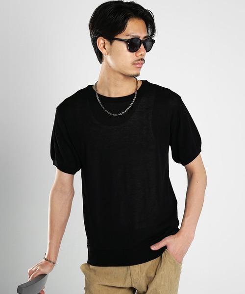 SOMEDIFF（サムディフ）の「【SOMEDIFF】天竺編み半袖無地サマーニット メンズ（ニット/セーター・メンズ・ホワイト/ブラック・M/L/XL）」の4枚目の写真