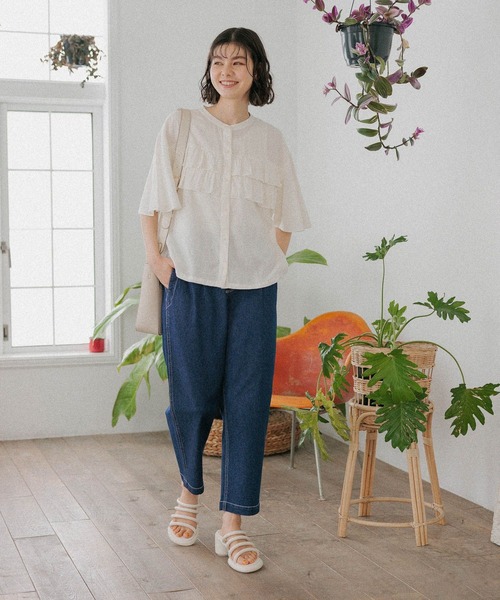 niko and...（ニコアンド）の「リフレッシュリネンレーヨンフリルブラウス（シャツ/ブラウス・レディース・オレンジ/オフホワイト/ブラック/アイボリー/ブルー・MEDIUM/LARGE）」の8枚目の写真