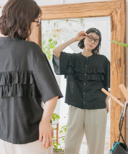 niko and...（ニコアンド）の「リフレッシュリネンレーヨンフリルブラウス（シャツ/ブラウス・レディース・オレンジ/オフホワイト/ブラック/アイボリー/ブルー・MEDIUM/LARGE）」の13枚目の写真