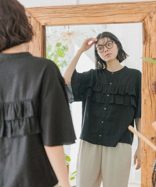 niko and...（ニコアンド）の「リフレッシュリネンレーヨンフリルブラウス（シャツ/ブラウス・レディース・オレンジ/オフホワイト/ブラック/アイボリー/ブルー・MEDIUM/LARGE）」の14枚目の写真