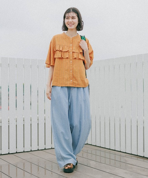 niko and...（ニコアンド）の「リフレッシュリネンレーヨンフリルブラウス（シャツ/ブラウス・レディース・オレンジ/オフホワイト/ブラック/アイボリー/ブルー・MEDIUM/LARGE）」の16枚目の写真