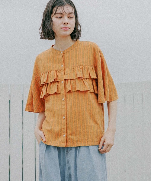 niko and...（ニコアンド）の「リフレッシュリネンレーヨンフリルブラウス（シャツ/ブラウス・レディース・オレンジ/オフホワイト/ブラック/アイボリー/ブルー・MEDIUM/LARGE）」の18枚目の写真