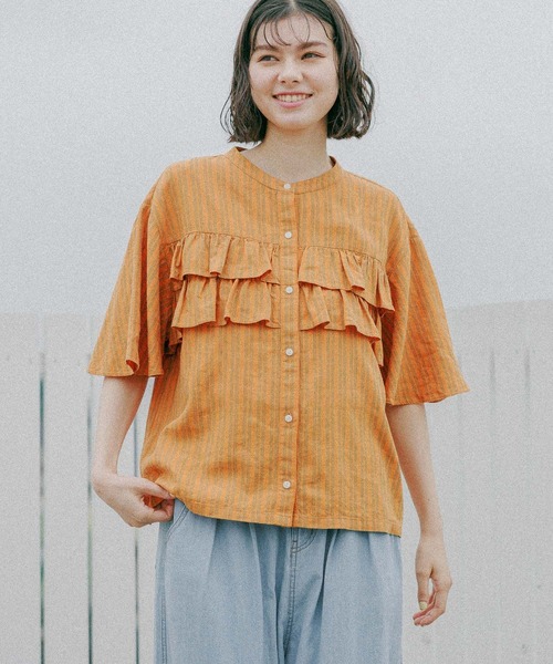 niko and...（ニコアンド）の「リフレッシュリネンレーヨンフリルブラウス（シャツ/ブラウス・レディース・オレンジ/オフホワイト/ブラック/アイボリー/ブルー・MEDIUM/LARGE）」の19枚目の写真