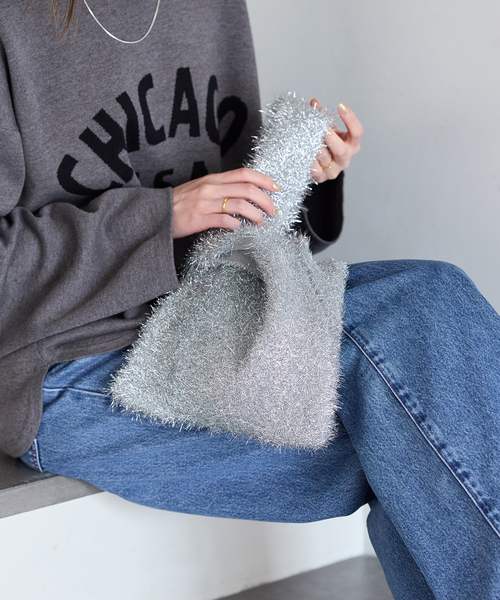 JOURNAL STANDARD(ジャーナルスタンダード)の「キラキラニットバッグ(トートバッグ・レディース・ネイビー/ブラウン/シルバー・FREE)」の3枚目の写真