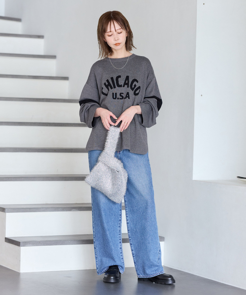 JOURNAL STANDARD(ジャーナルスタンダード)の「キラキラニットバッグ(トートバッグ・レディース・ネイビー/ブラウン/シルバー・FREE)」の5枚目の写真