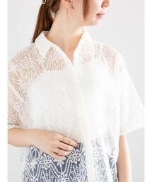 オーガンジーレース刺繍クロップトシャツ