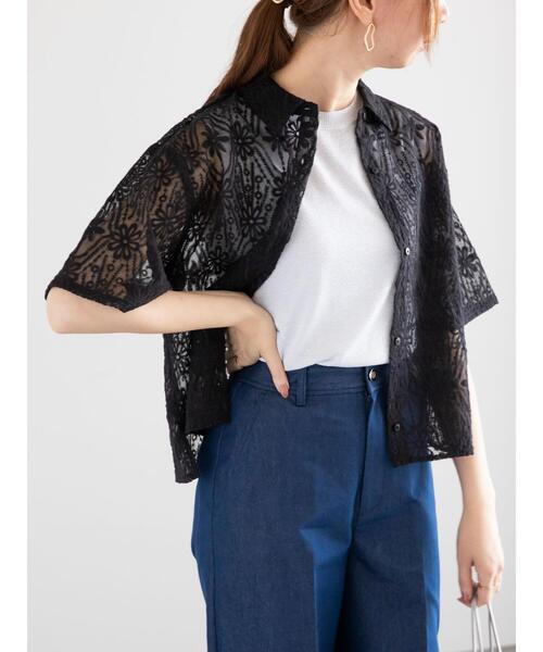 Te chichi（テチチ）の「オーガンジーレース刺繍クロップトシャツ（シャツ/ブラウス・レディース・オフホワイト/ブラック・F）」の18枚目の写真