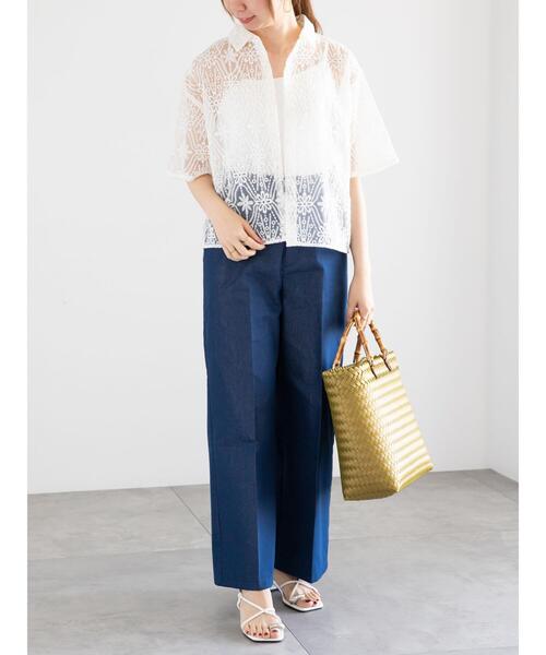 Te chichi（テチチ）の「オーガンジーレース刺繍クロップトシャツ（シャツ/ブラウス・レディース・オフホワイト/ブラック・F）」の17枚目の写真