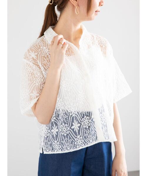 Te chichi（テチチ）の「オーガンジーレース刺繍クロップトシャツ（シャツ/ブラウス・レディース・オフホワイト/ブラック・F）」の15枚目の写真