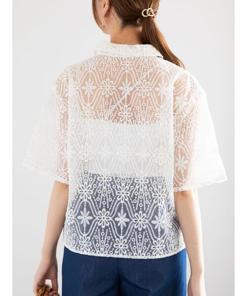 Te chichi（テチチ）の「オーガンジーレース刺繍クロップトシャツ（シャツ/ブラウス・レディース・オフホワイト/ブラック・F）」の14枚目の写真