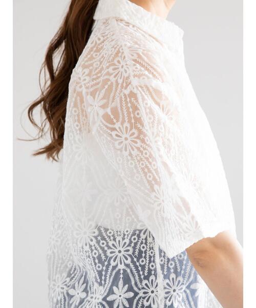 Te chichi（テチチ）の「オーガンジーレース刺繍クロップトシャツ（シャツ/ブラウス・レディース・オフホワイト/ブラック・F）」の11枚目の写真