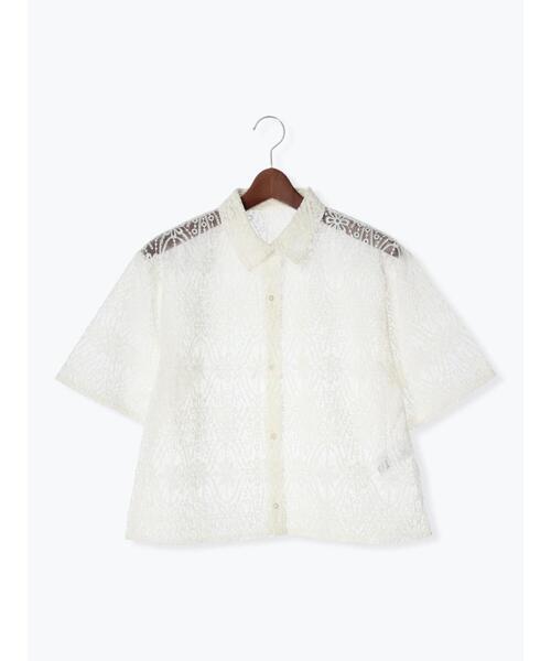 Te chichi（テチチ）の「オーガンジーレース刺繍クロップトシャツ（シャツ/ブラウス・レディース・オフホワイト/ブラック・F）」の9枚目の写真