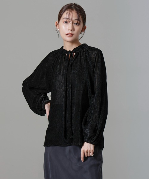 【セール】ストライプベロア前後2WAYブラウス（シャツ/ブラウス）｜nano･universe（ナノユニバース）