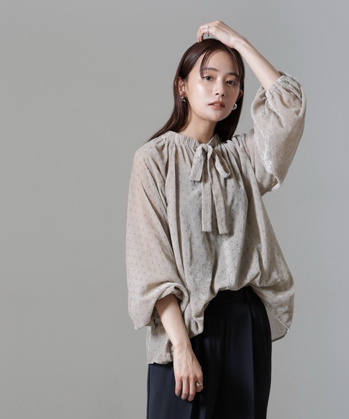 【セール】ストライプベロア前後2WAYブラウス（シャツ/ブラウス）｜nano･universe（ナノユニバース）