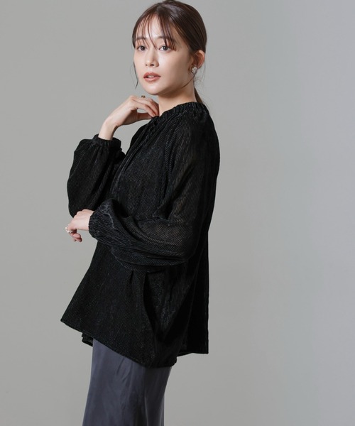 【セール】ストライプベロア前後2WAYブラウス（シャツ/ブラウス）｜nano･universe（ナノユニバース）