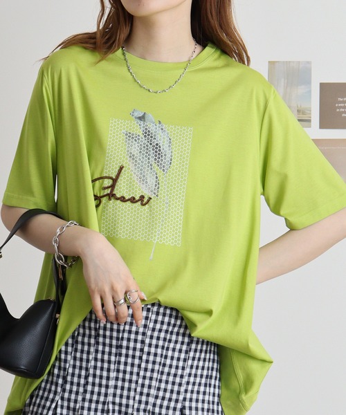 BRODIAEA(ブローディア)の「BRODIAEA イラストプリント極サラTシャツ(Tシャツ/カットソー・レディース・ブラック/ライム/サーモンピンク/シルバーグレー/マスタード・40)」の1枚目の写真