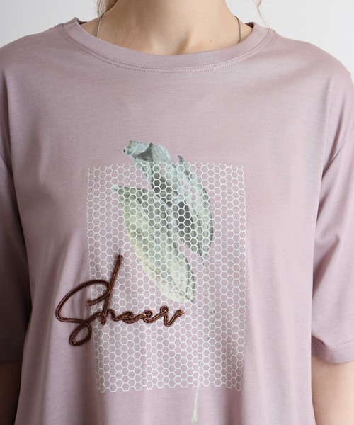 BRODIAEA(ブローディア)の「BRODIAEA イラストプリント極サラTシャツ(Tシャツ/カットソー・レディース・ブラック/ライム/サーモンピンク/シルバーグレー/マスタード・40)」の8枚目の写真