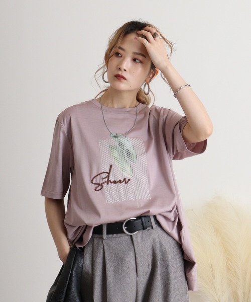 BRODIAEA(ブローディア)の「BRODIAEA イラストプリント極サラTシャツ(Tシャツ/カットソー・レディース・ブラック/ライム/サーモンピンク/シルバーグレー/マスタード・40)」の17枚目の写真