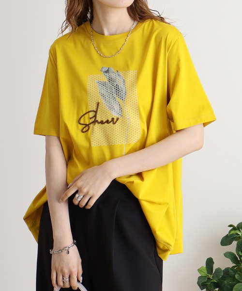 BRODIAEA(ブローディア)の「BRODIAEA イラストプリント極サラTシャツ(Tシャツ/カットソー・レディース・ブラック/ライム/サーモンピンク/シルバーグレー/マスタード・40)」の22枚目の写真