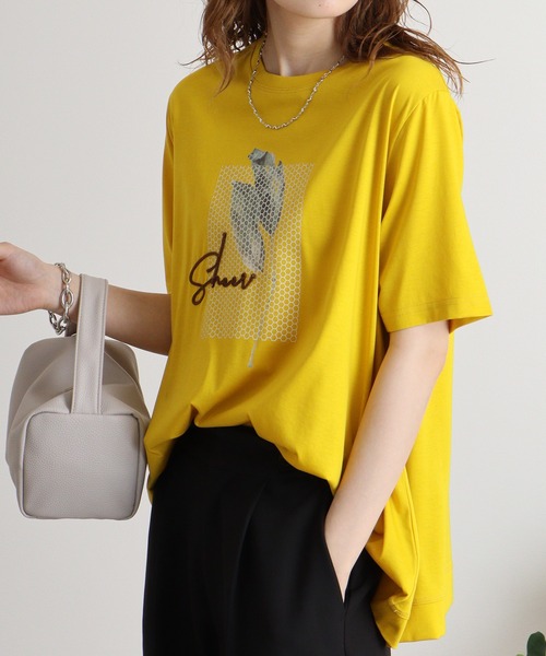 BRODIAEA(ブローディア)の「BRODIAEA イラストプリント極サラTシャツ(Tシャツ/カットソー・レディース・ブラック/ライム/サーモンピンク/シルバーグレー/マスタード・40)」の21枚目の写真