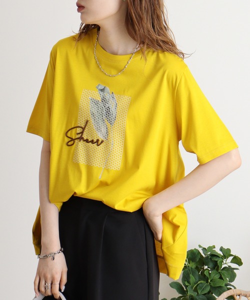 BRODIAEA(ブローディア)の「BRODIAEA イラストプリント極サラTシャツ(Tシャツ/カットソー・レディース・ブラック/ライム/サーモンピンク/シルバーグレー/マスタード・40)」の20枚目の写真