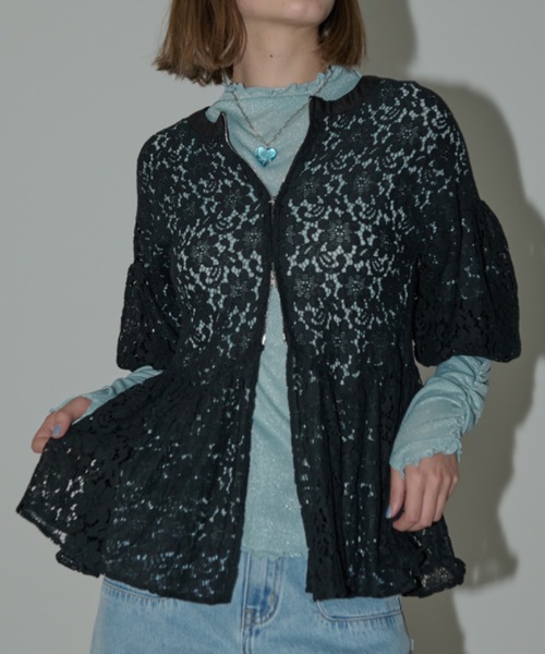 セール】lace peplum zip blouse/ダブルジップレースペプラム