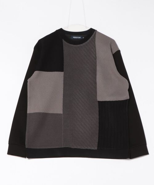 UNION STATION(ユニオンステーション)の「ニット×ポンチ パネル切り替え ドッキング クルーネックロンT(Tシャツ/カットソー・メンズ・ホワイト/ライトグレー/ブラック・M/L/LL)」の10枚目の写真