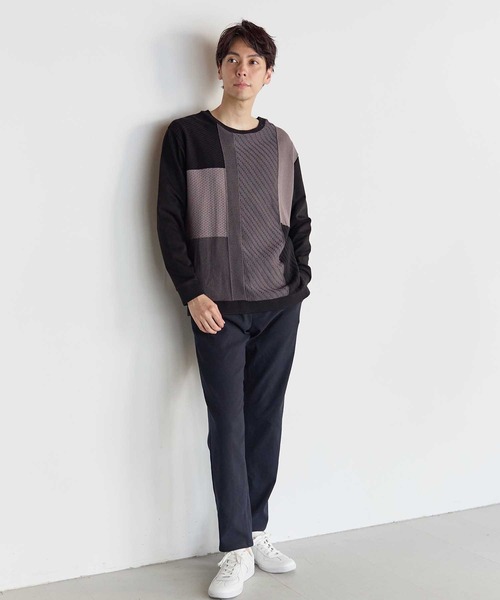 UNION STATION(ユニオンステーション)の「ニット×ポンチ パネル切り替え ドッキング クルーネックロンT(Tシャツ/カットソー・メンズ・ホワイト/ライトグレー/ブラック・M/L/LL)」の9枚目の写真