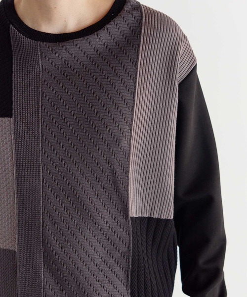 UNION STATION(ユニオンステーション)の「ニット×ポンチ パネル切り替え ドッキング クルーネックロンT(Tシャツ/カットソー・メンズ・ホワイト/ライトグレー/ブラック・M/L/LL)」の8枚目の写真