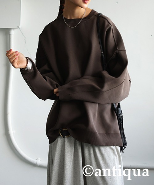 antiqua（アンティカ）の「切り替えスポンジニット（ニット/セーター・レディース・グリーン/レッド/モカ/ブルー/ブラック/ホワイト系その他・R/P）」の4枚目の写真