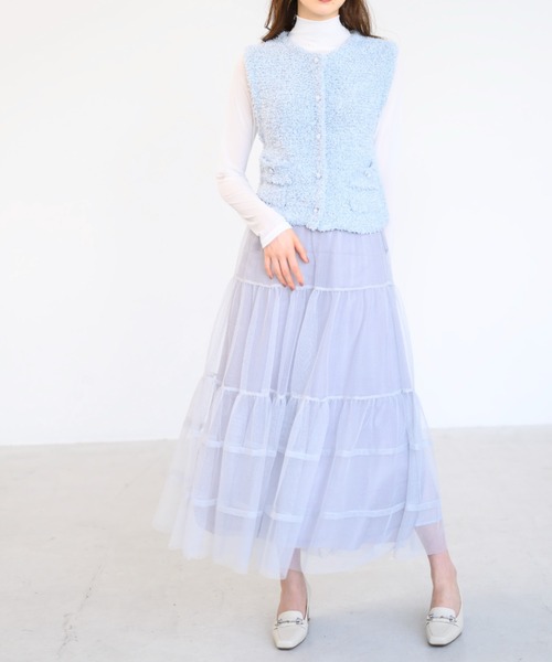 MISCH MASCH(ミッシュマッシュ)の「ふわふわシャイニーニットジレ/MM438402(ニット/セーター・レディース・ホワイト/ブルー・フリ-)」の7枚目の写真