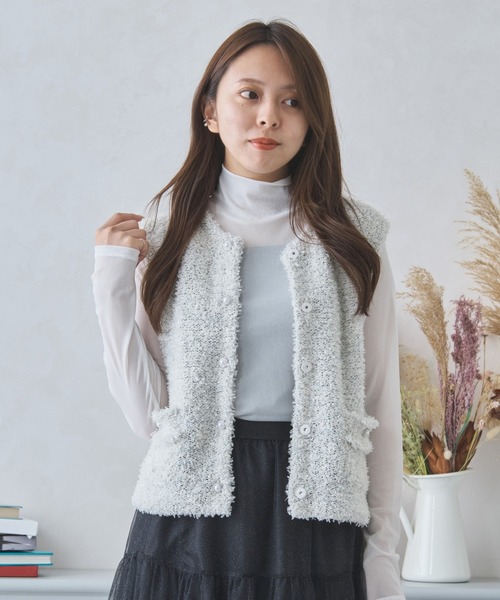 MISCH MASCH(ミッシュマッシュ)の「ふわふわシャイニーニットジレ/MM438402(ニット/セーター・レディース・ホワイト/ブルー・フリ-)」の12枚目の写真