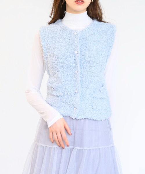 MISCH MASCH(ミッシュマッシュ)の「ふわふわシャイニーニットジレ/MM438402(ニット/セーター・レディース・ホワイト/ブルー・フリ-)」の3枚目の写真