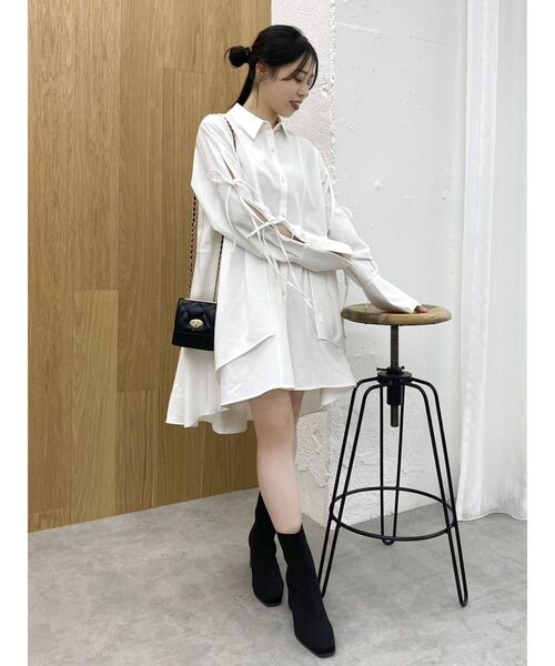 dazzlin（ダズリン）の「シャツイレフレアミニワンピース（シャツワンピース・レディース・ネイビー/オフホワイト/グレー・FREE）」の11枚目の写真