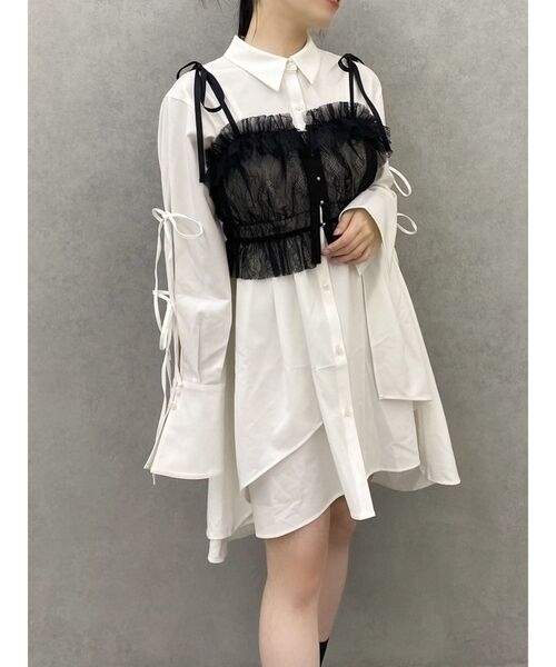 dazzlin（ダズリン）の「シャツイレフレアミニワンピース（シャツワンピース・レディース・ネイビー/オフホワイト/グレー・FREE）」の9枚目の写真