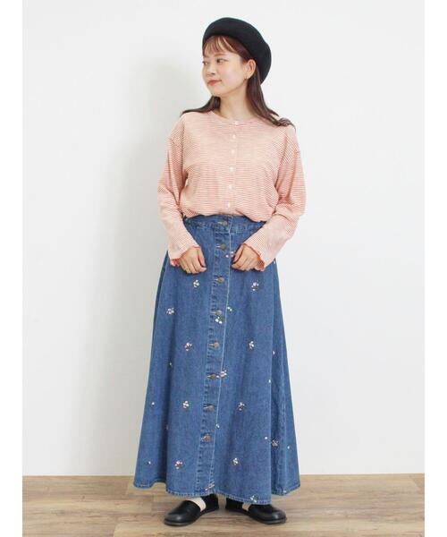 Samansa Mos2（サマンサ モスモス）の「ワンポイント刺繍シアーボーダーカーディガン（カーディガン/ボレロ・レディース・グリーン/レッド/オフホワイト/ネイビー・F）」の15枚目の写真