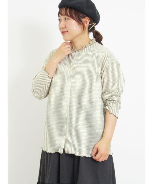 Samansa Mos2（サマンサ モスモス）の「ワンポイント刺繍シアーボーダーカーディガン（カーディガン/ボレロ・レディース・グリーン/レッド/オフホワイト/ネイビー・F）」の17枚目の写真