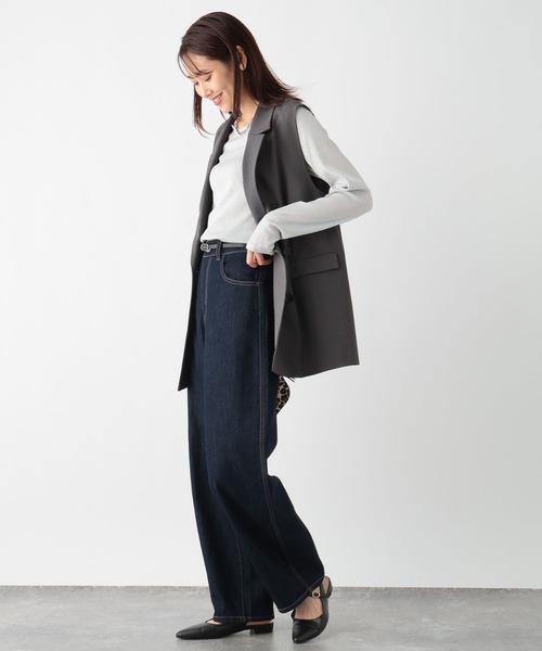 GLOBAL WORK　お手入れらくらくSET UP　ジレ　ワイドパンツ セール】お手入れラクラクセットアップ/ジレ/253490（ベスト
