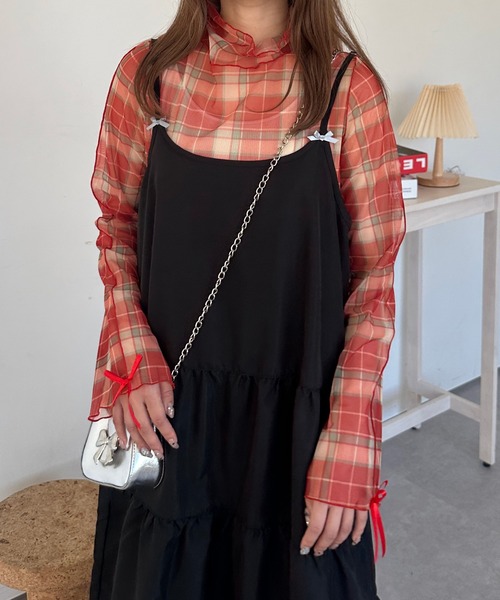kutir(クティール)の「A/W アソートリボンティアードキャミワンピース(ワンピース・レディース・グリーン/ブラック/イエロー/レッド・FREE)」の7枚目の写真
