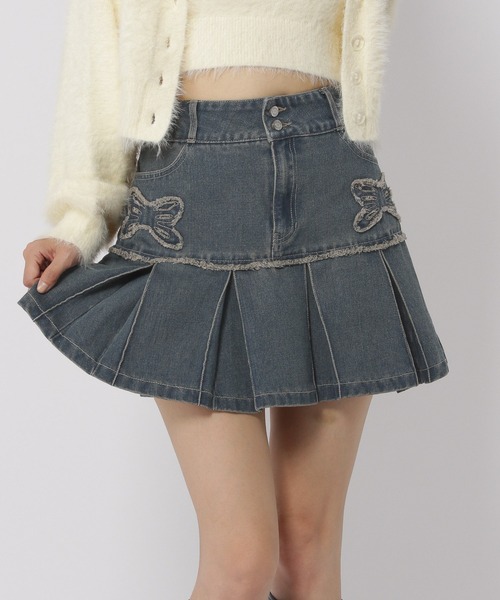 3.3 Field Trip （3.3フィールドトリップ）の「3.3 Field Trip／リボンプリーツスカート（デニムスカート・レディース・ブルー/ブラック・FREE）」の2枚目の写真