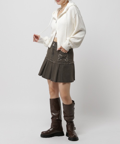 3.3 Field Trip （3.3フィールドトリップ）の「3.3 Field Trip／リボンプリーツスカート（デニムスカート・レディース・ブルー/ブラック・FREE）」の3枚目の写真