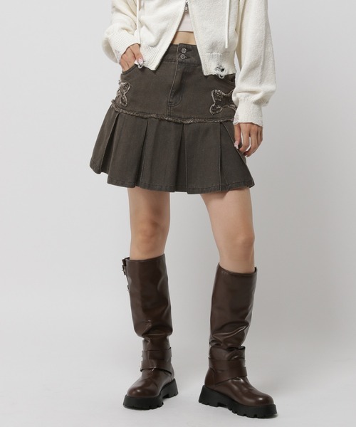 3.3 Field Trip （3.3フィールドトリップ）の「3.3 Field Trip／リボンプリーツスカート（デニムスカート・レディース・ブルー/ブラック・FREE）」の5枚目の写真