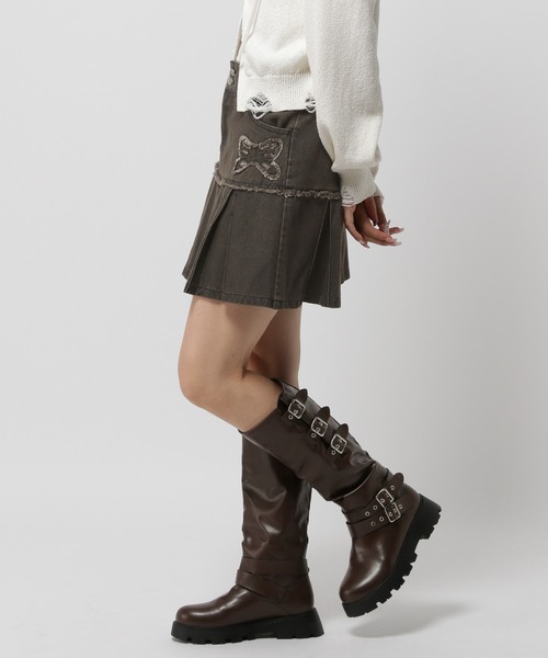 3.3 Field Trip （3.3フィールドトリップ）の「3.3 Field Trip／リボンプリーツスカート（デニムスカート・レディース・ブルー/ブラック・FREE）」の6枚目の写真