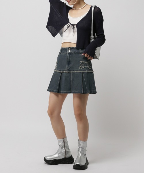 3.3 Field Trip （3.3フィールドトリップ）の「3.3 Field Trip／リボンプリーツスカート（デニムスカート・レディース・ブルー/ブラック・FREE）」の8枚目の写真